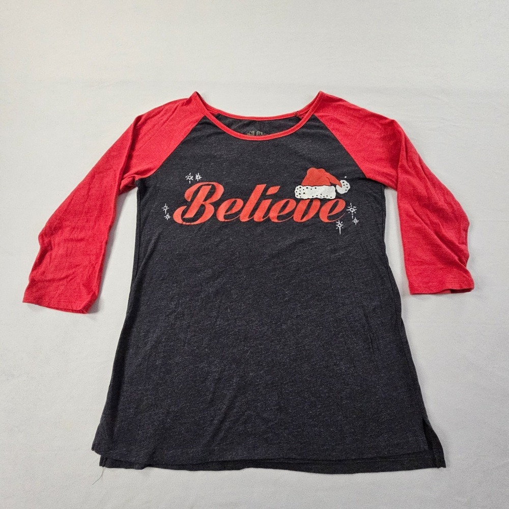 Believe Santa Clause Christmas Grey Short Sleeve Cotton Blend T-Shirtβ Women's L